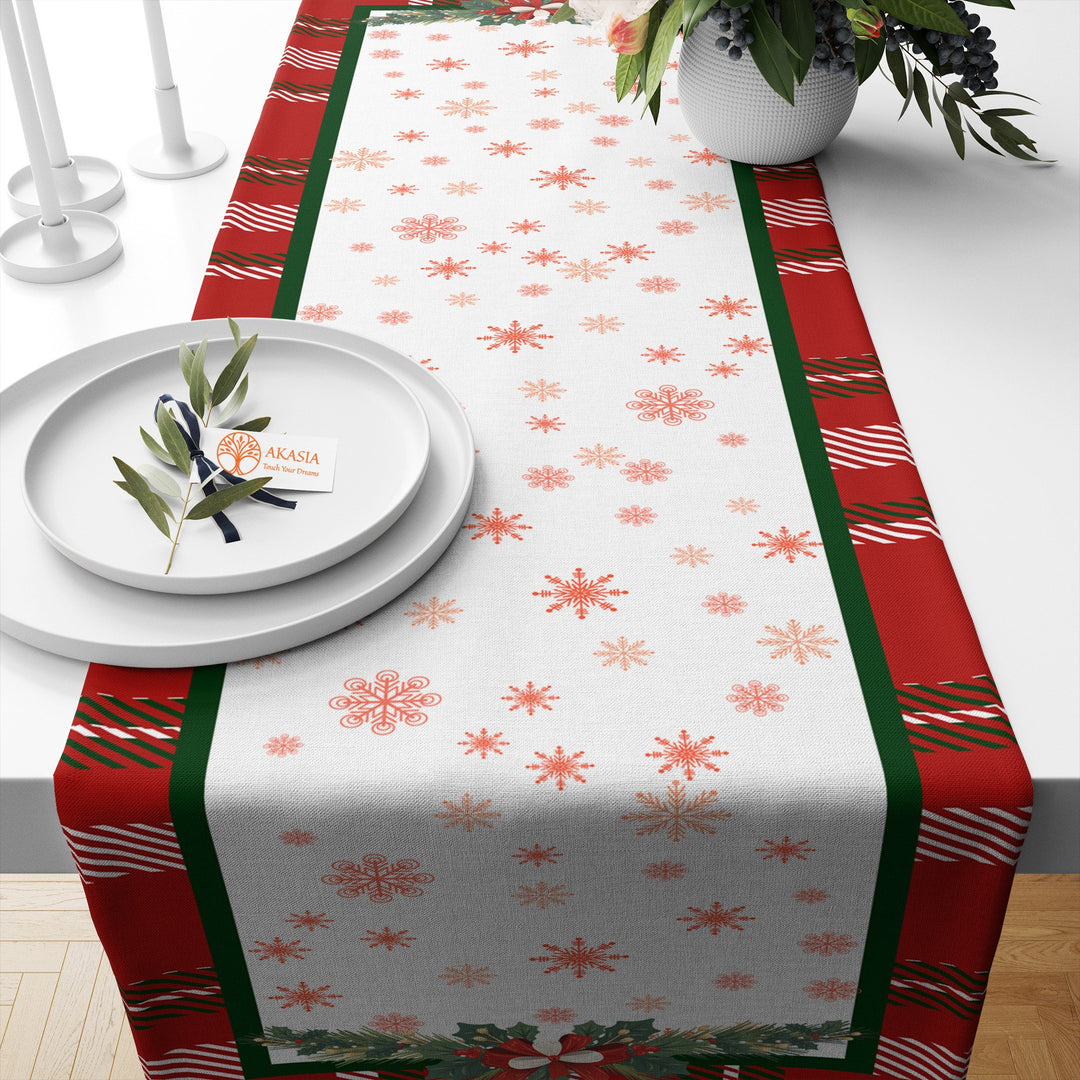 Happy New Year Table Cover|Red Green Table Runner|Merry Xmas Table Sheet|Chic Table Decor|Winter Kitchen Decor|Snowflake Tablecloth