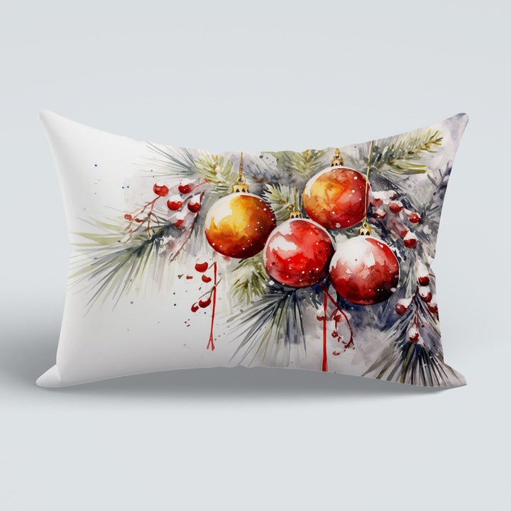 Christmas Sofa Pillow Case|Winter Couch Cushion Cover|Red Berry Porch Cushion Case|Xmas Ornament Outdoor Lumbar Pillow|Candle Pillow Cover