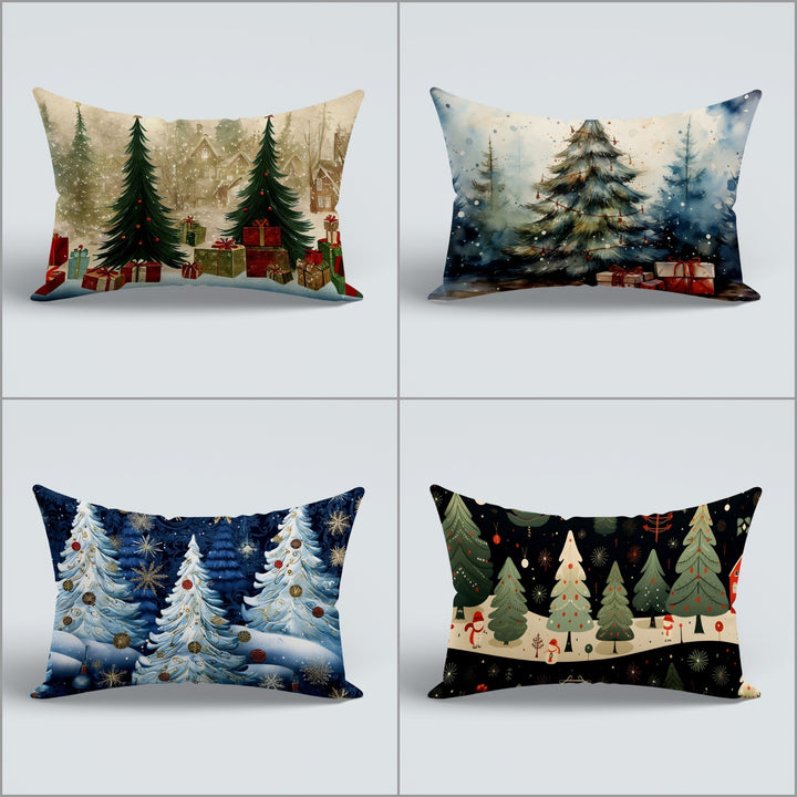 Christmas Porch Cushion Case|Xmas Tree Couch Cushion Cover|Winter Outdoor Lumbar Pillow|Snowman Pillow Cover|Snow Sofa Pillow Case