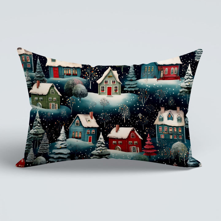 Winter Couch Cushion Cover|Xmas Gift Box Porch Cushion Case|Snowman Sofa Pillow Case|Snow House Outdoor Lumbar Pillow|Christmas Pillow Cover