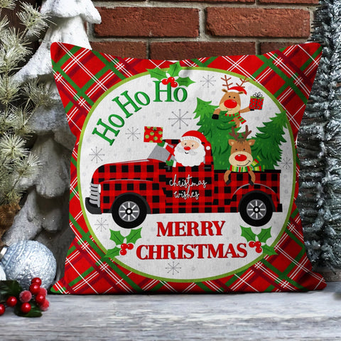 Merry Xmas Porch Pillow Sham|Gnome Outdoor Pillowcase|Cute Stag And Santa Throw Pillow Cover|Poinsettia Cushion Case|Plaid Sofa Pillow Sham