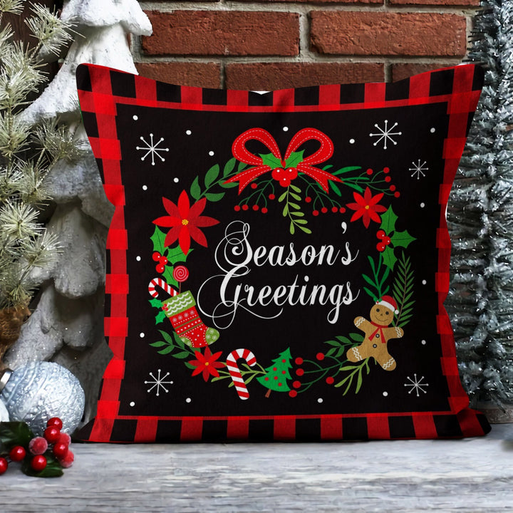 Merry Xmas Porch Pillow Sham|Gnome Outdoor Pillowcase|Cute Stag And Santa Throw Pillow Cover|Poinsettia Cushion Case|Plaid Sofa Pillow Sham