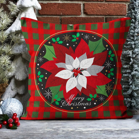 Merry Xmas Porch Pillow Sham|Gnome Outdoor Pillowcase|Cute Stag And Santa Throw Pillow Cover|Poinsettia Cushion Case|Plaid Sofa Pillow Sham