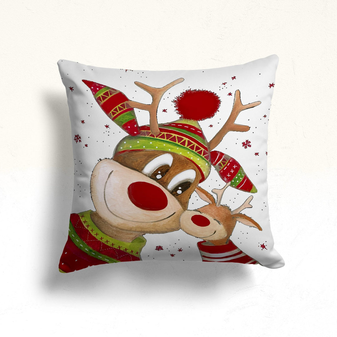 Stag Print Xmas Pillow Case|Cute Deer Rudolph Cushion Case|Xmas Reindeer Cushion Cover|Christmas Throw Pillow Top|Winter Reindeer Pillow