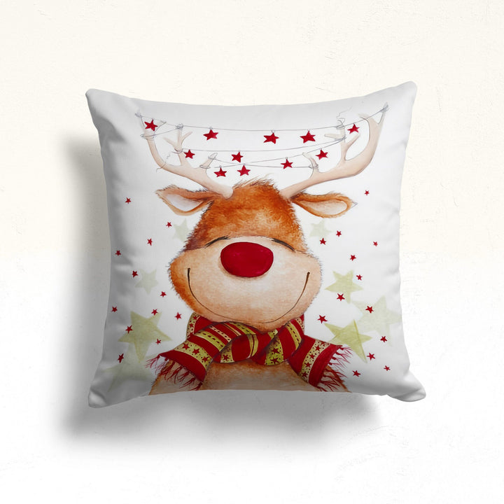 Stag Print Xmas Pillow Case|Cute Deer Rudolph Cushion Case|Xmas Reindeer Cushion Cover|Christmas Throw Pillow Top|Winter Reindeer Pillow