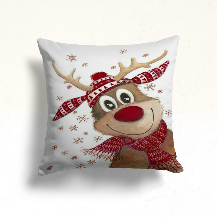 Rudolph Pillow Cover|Cute Deer Pillow Case|Winter Cushion Case|Stag Cushion Cover|Christmas Pillow Case|Xmas Throw Pillow Top|Outdoor Pillow