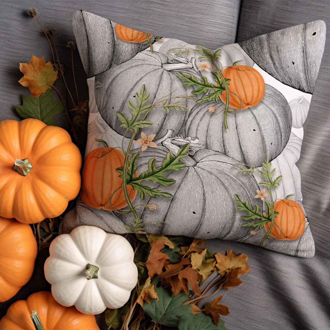 Boho Autumn Cushion Cover|Cozy Fall Pillow Sham|Gray And Orange Pumpkin Pillow Case|It's Fall Yall Cushion Case|Happy Pumpkin Spice Pillow