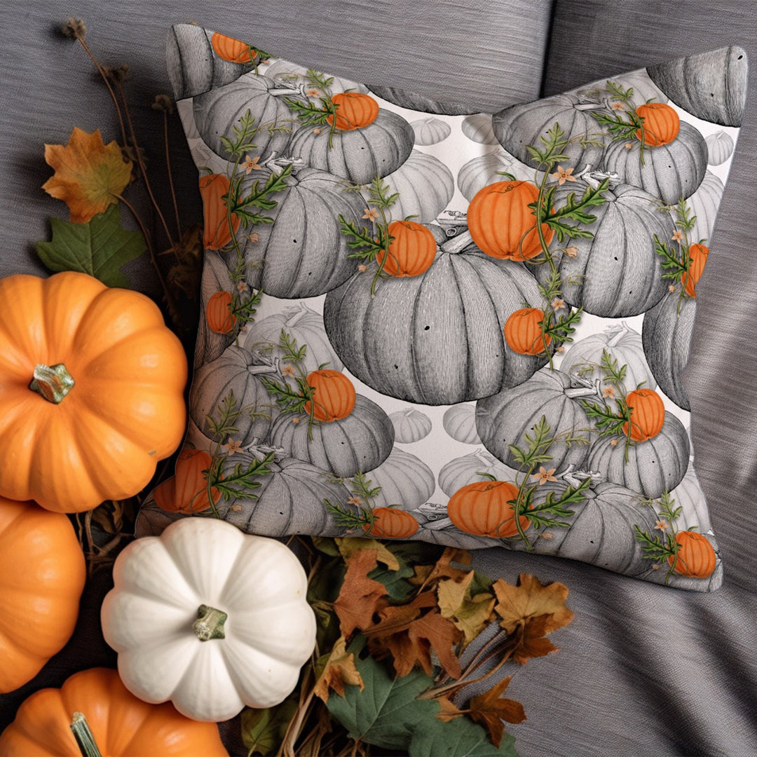 Boho Autumn Cushion Cover|Cozy Fall Pillow Sham|Gray And Orange Pumpkin Pillow Case|It's Fall Yall Cushion Case|Happy Pumpkin Spice Pillow