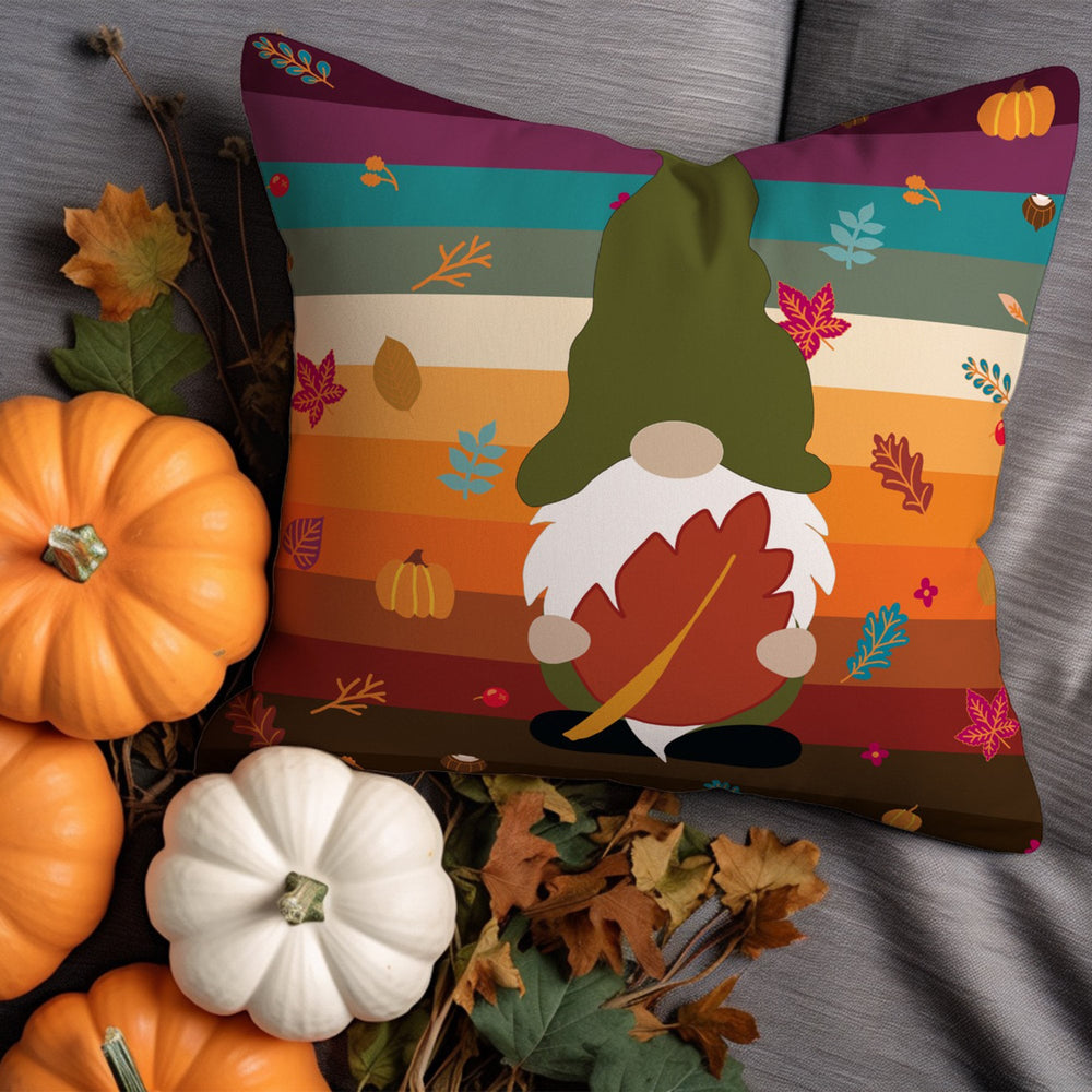 Gnome Throw Pillowtop|Cozy Autumn Pillow Cover|Boho Fall Cushion Cover|Pumpkin Pillowcase|Dry Autumn Leaves Pillow Sham|Happy Halloween