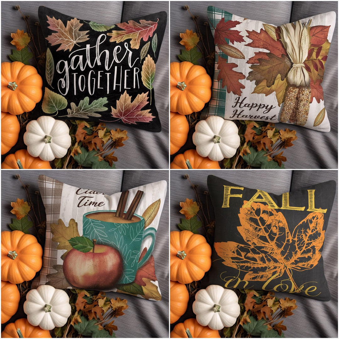 Autumn Cushion Case|Coffee Cushion Cover|Fall In Love Pillow Cover|Happy Harvest Throw Pillowtop|Boho Pillowcase|Leaf Pillow Case