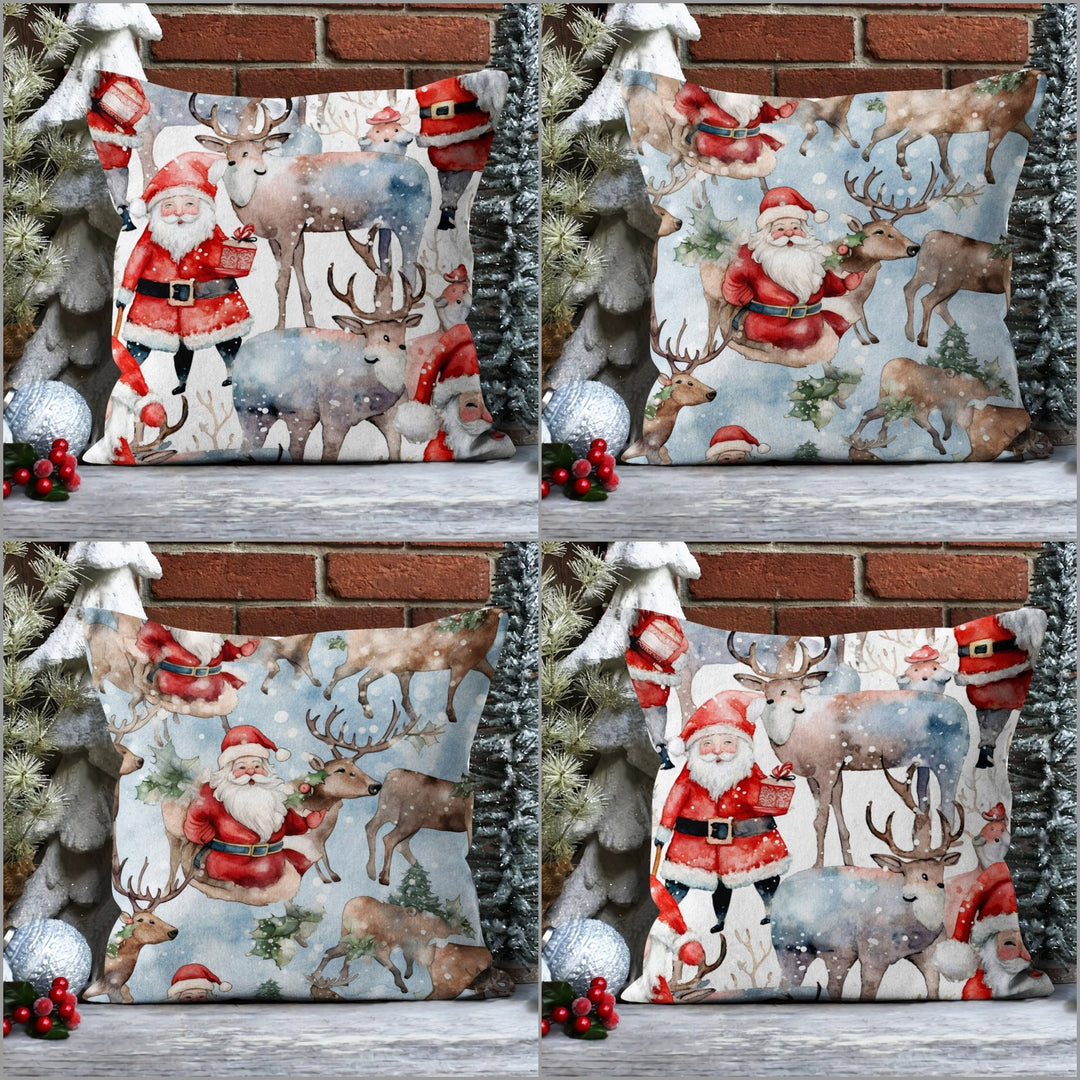 Santa Claus Pillow Cover|Snow Home Decor|Winter Sofa Pillow Sham|Stag Outdoor Pillowcase|Xmas Cushion Case|Reindeer Pillow Cover