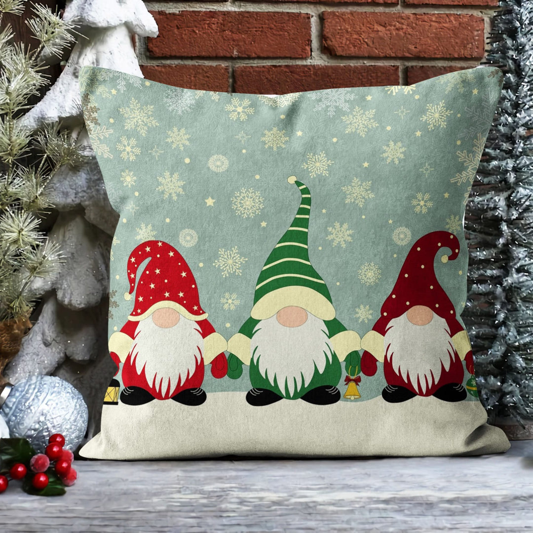 Gnome Print Pillowcase|Candy Cane Throw Pillow Cover|Winter Sofa Pillow Sham|Merry Xmas Home Decor|Gift Box Cushion Case|Dwarf Santa Pillow