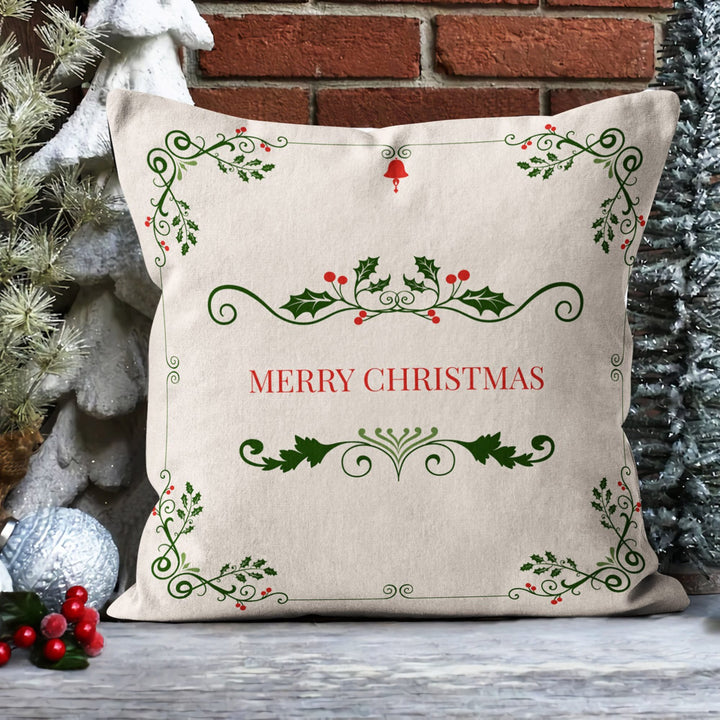 Merry Xmas Sofa Pillow Top|Red Berry Outdoor Pillowcase|Joy To The World Cushion Case|Bird Decor|Xmas Bell Throw Pillow Cover|Winter Pillow