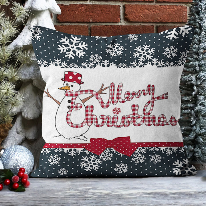 Merry Xmas Throw Pillow Case|Winter Snowman Cushion Case|Checkered Deer Sofa Pillow Sham|Snowflake Home Decor|Pine Tree Outdoor Pillowcase