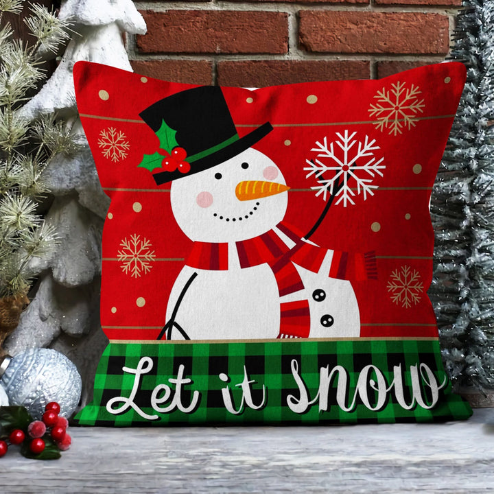 Winter Cushion Cover|Let Is Snow Home Decor|Snowman Outdoor Pillowcase|Snowflake Sofa Pillow Sham|Merry Xmas Throw Pillow Case