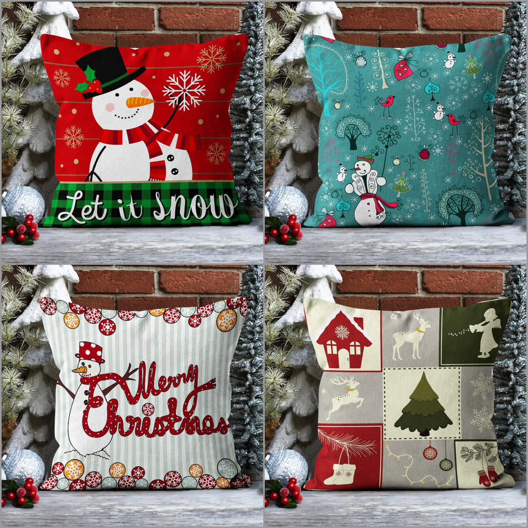 Winter Cushion Cover|Let Is Snow Home Decor|Snowman Outdoor Pillowcase|Snowflake Sofa Pillow Sham|Merry Xmas Throw Pillow Case