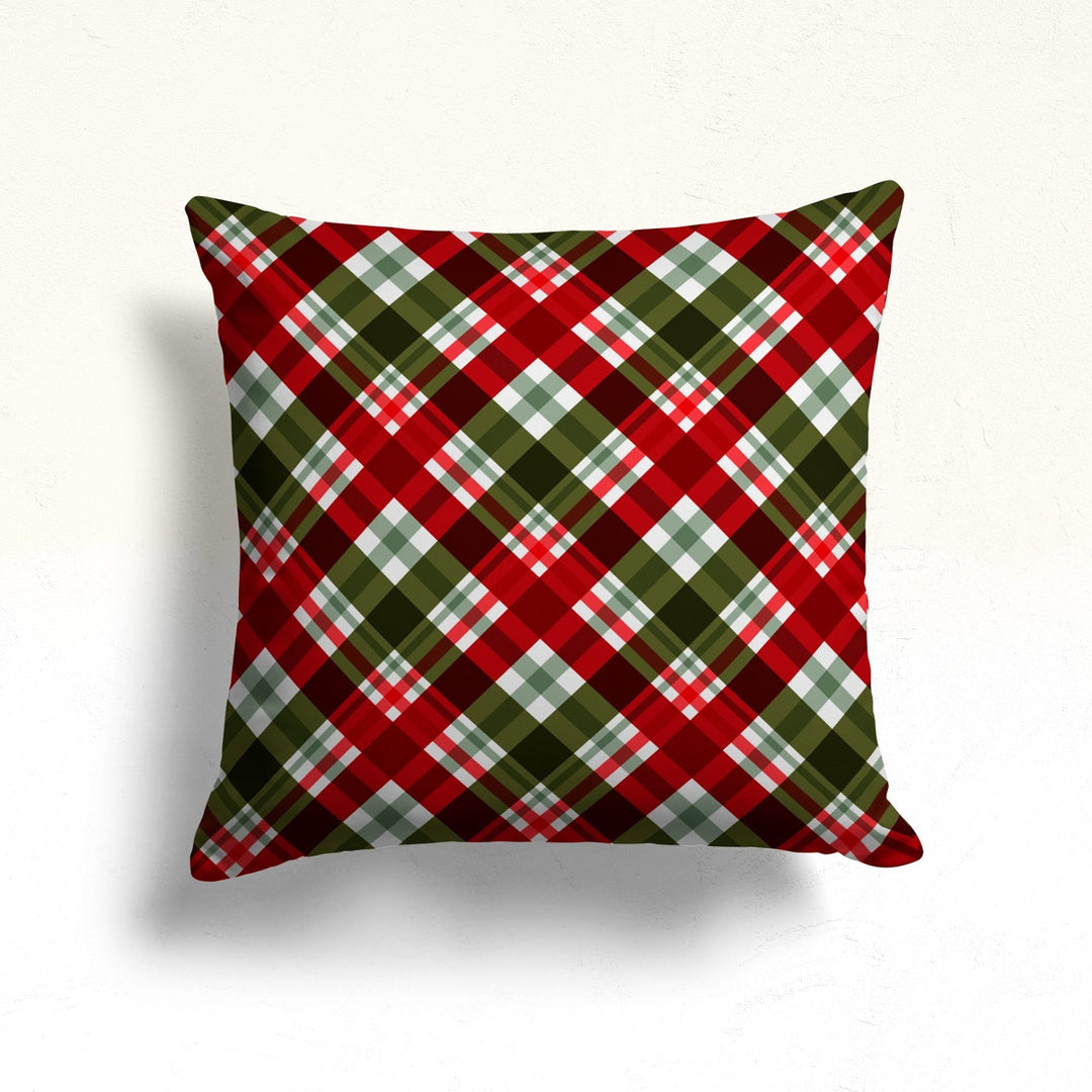 Plaid Design Winter Sofa Pillow Case|Red White Poinsettia Cushion Case|Outdoor Pillowcase|Xmas Truck Full of Gift Boxes Throw Pillow Top