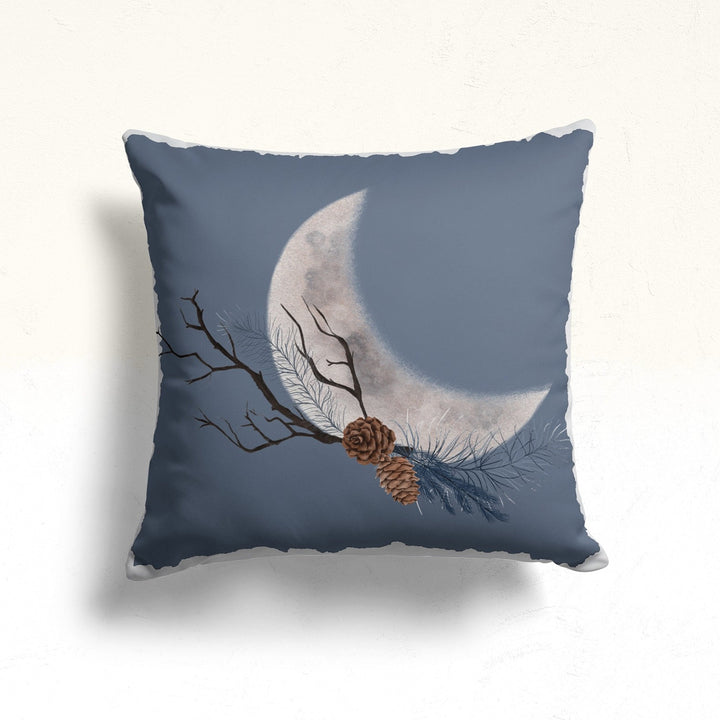 Winter Bird Throw Pillow Cover|Moon Throw Pillow Case|Farmhouse Cushion Cover|Red Berry Outdoor Pillowcase|Pine Cone Sofa Pillow Sham