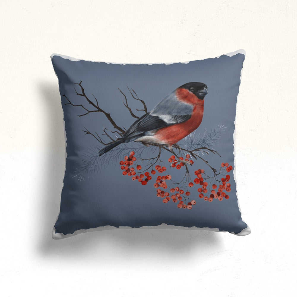 Winter Bird Throw Pillow Cover|Moon Throw Pillow Case|Farmhouse Cushion Cover|Red Berry Outdoor Pillowcase|Pine Cone Sofa Pillow Sham