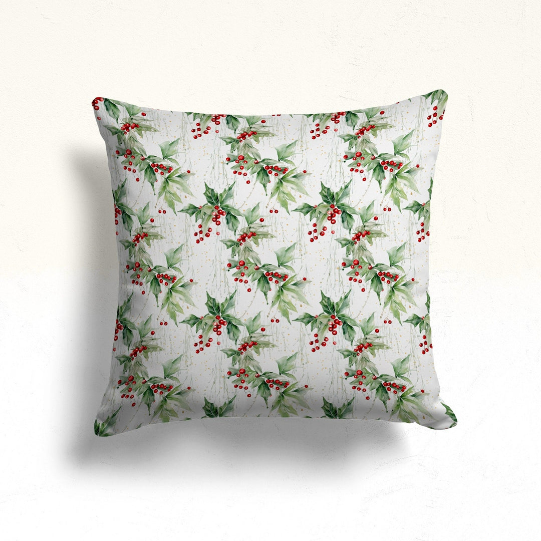 Winter Cushion Case|Red Berry Outdoor Pillow|Flower Sofa Pillow Case|Xmas Cozy Decor|Christmas Pillow Cover|Green Leaves Throw Pillow