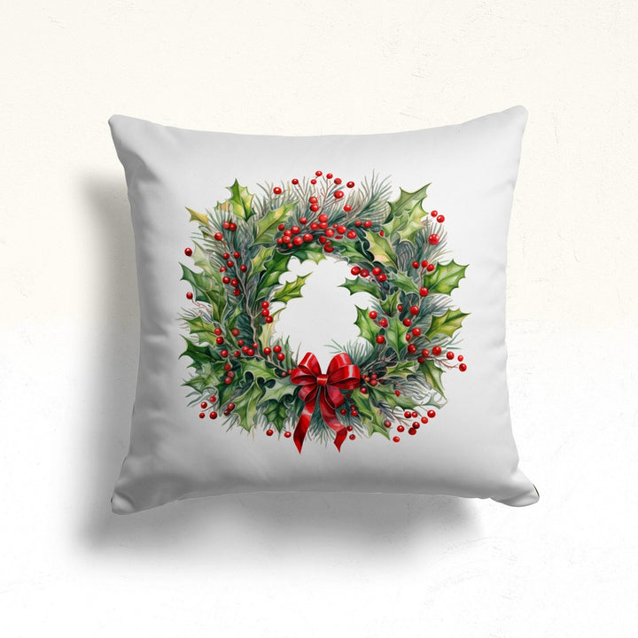 Christmas Berry Sofa Cushion Case|Winter Pillow Cover|Pine Cone Porch Pillow Case|Floral Xmas Wreath Throw Pillowtop|Red Berry Home Decor