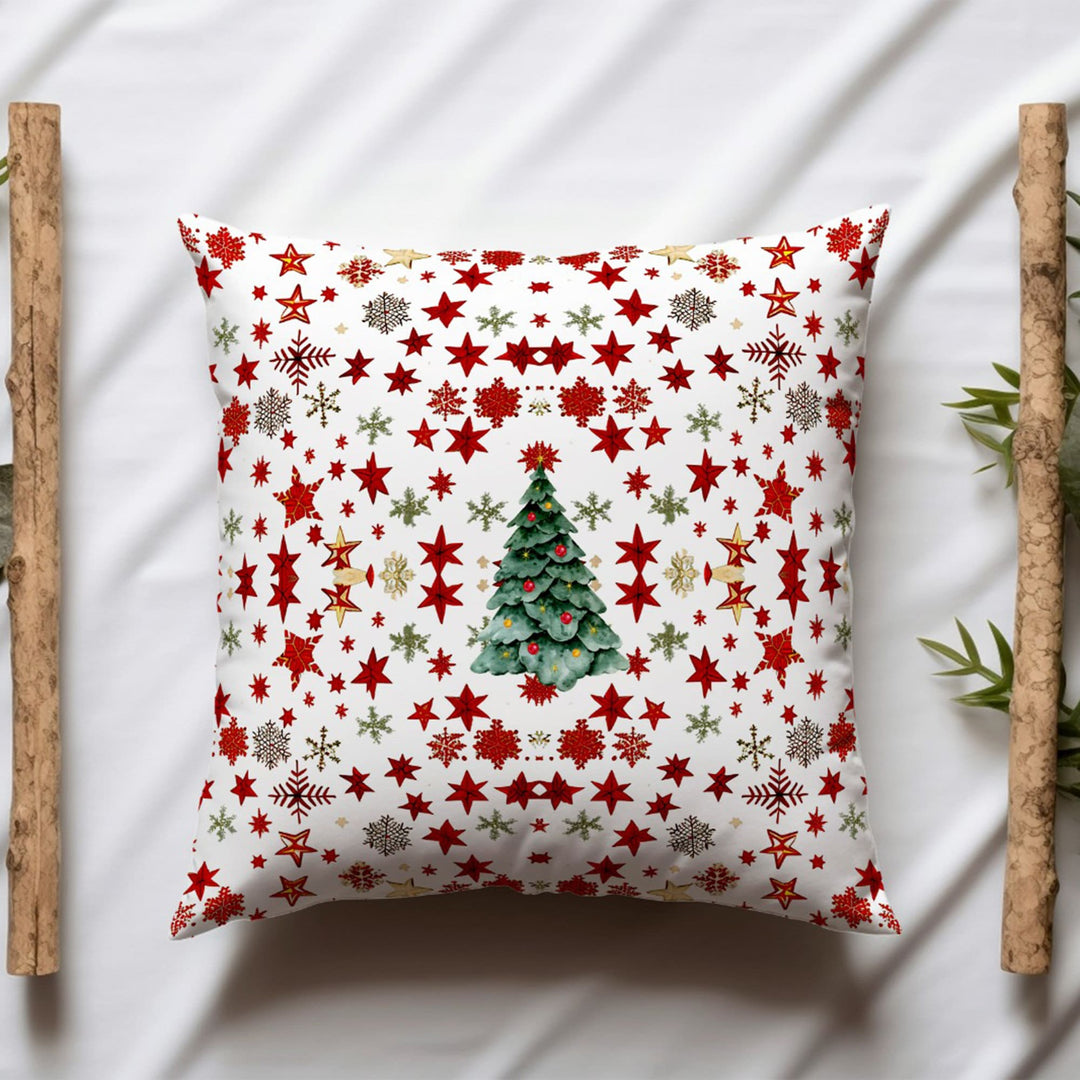 Winter Throw Pillowtop|Red Poinsettia Porch Cushion Case|Red Berries Outdoor Pillowcase|Xmas Pine Tree Pillow Cover|Star Sofa Pillow Case