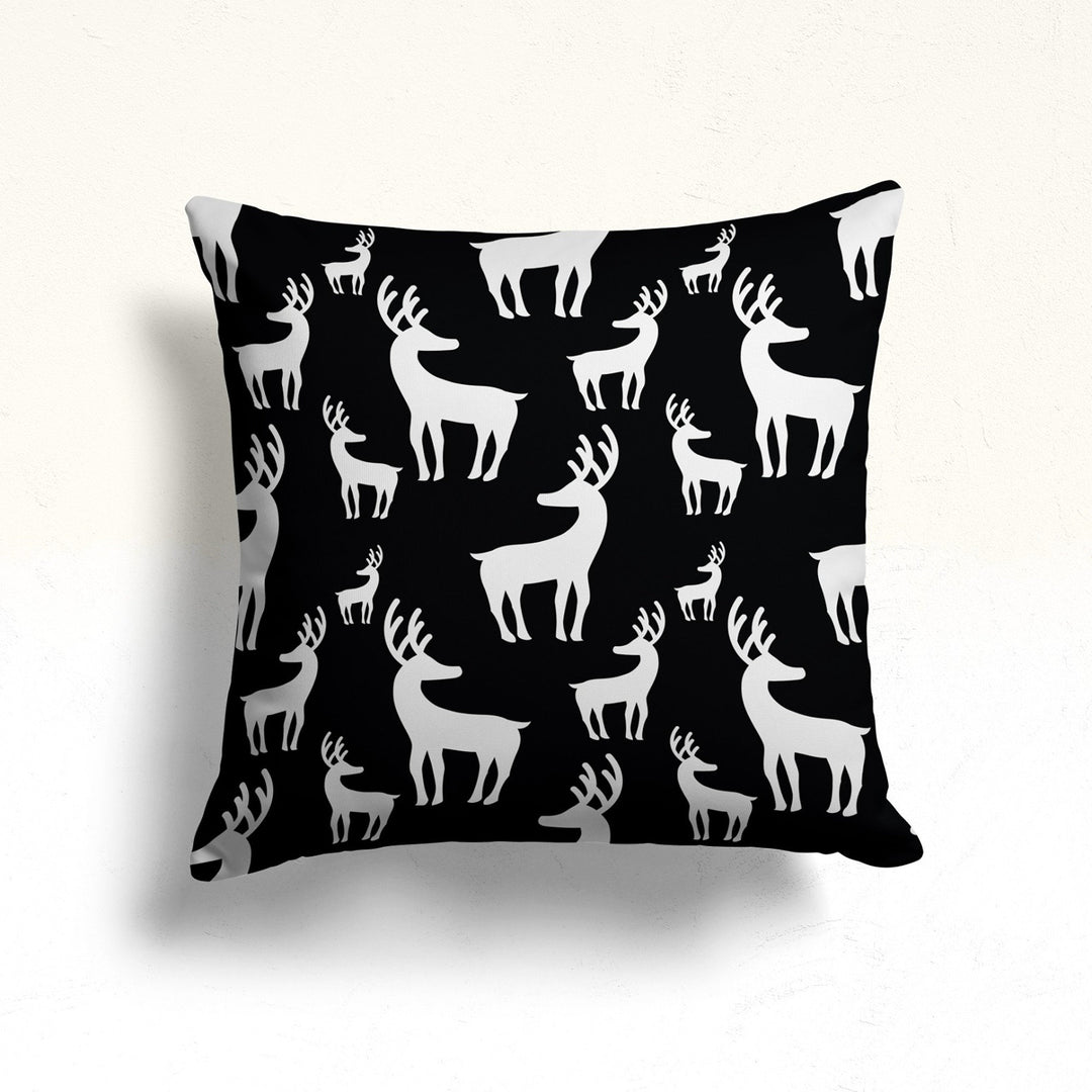 Christmas Outdoor Pillowcase|Winter Porch Cushion Case|Pine Tree Throw Pillowtop|Deer Pillow Cover|Xmas Sofa Pillow Case|Green Black Decor