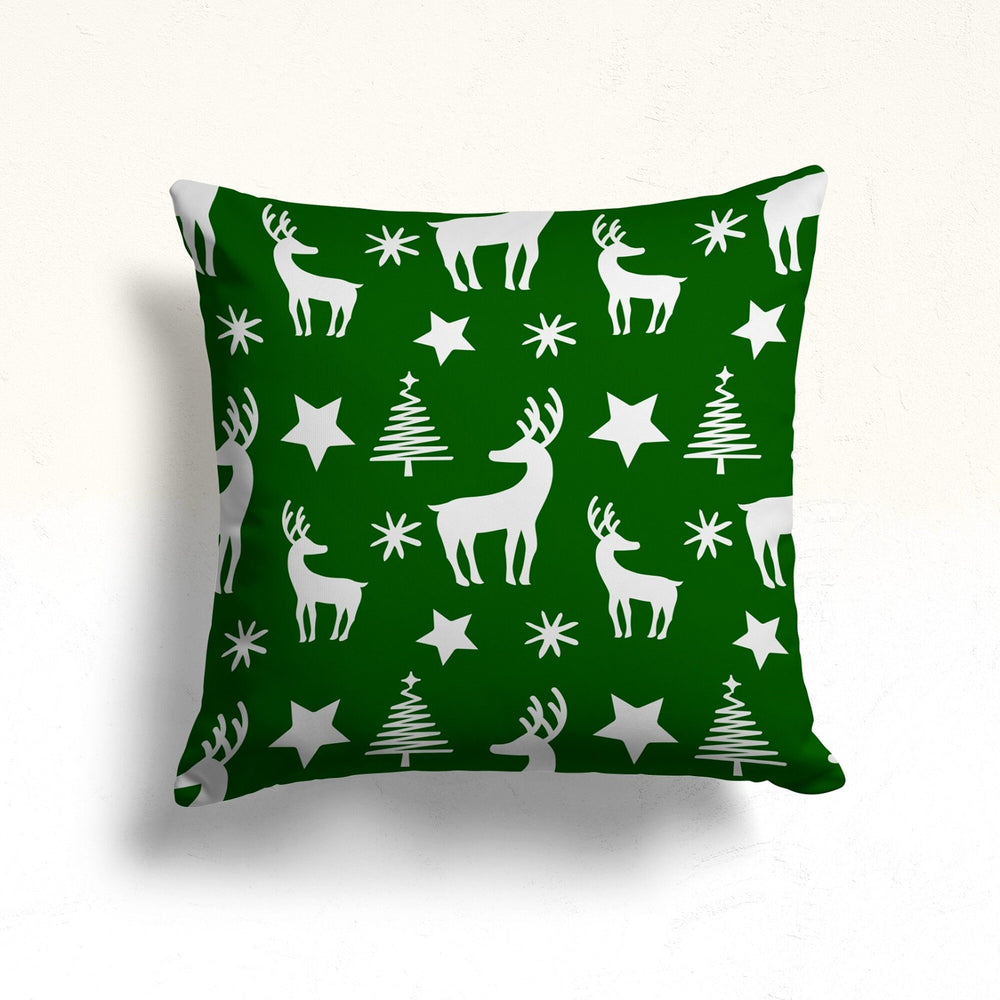 Christmas Outdoor Pillowcase|Winter Porch Cushion Case|Pine Tree Throw Pillowtop|Deer Pillow Cover|Xmas Sofa Pillow Case|Green Black Decor