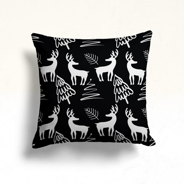 Christmas Outdoor Pillowcase|Winter Porch Cushion Case|Pine Tree Throw Pillowtop|Deer Pillow Cover|Xmas Sofa Pillow Case|Green Black Decor