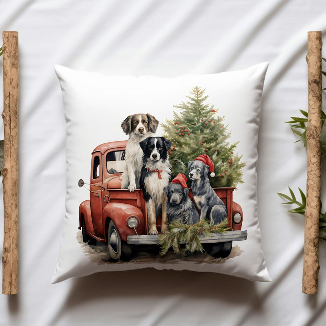 Christmas Pillow Cover|Horse Throw Pillowtop|Dog Sofa Pillow Case|Red Truck Print Winter Outdoor Pillowcase|Xmas Tree Porch Cushion Case