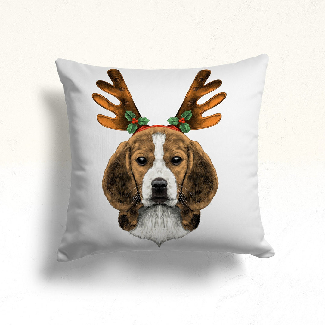 Dog with Buckhorn Sofa Cushion Case|Winter Dog Print Outdoor Cushion Case|Christmas Porch Pillow Top|Animal Print Throw Pillowcase