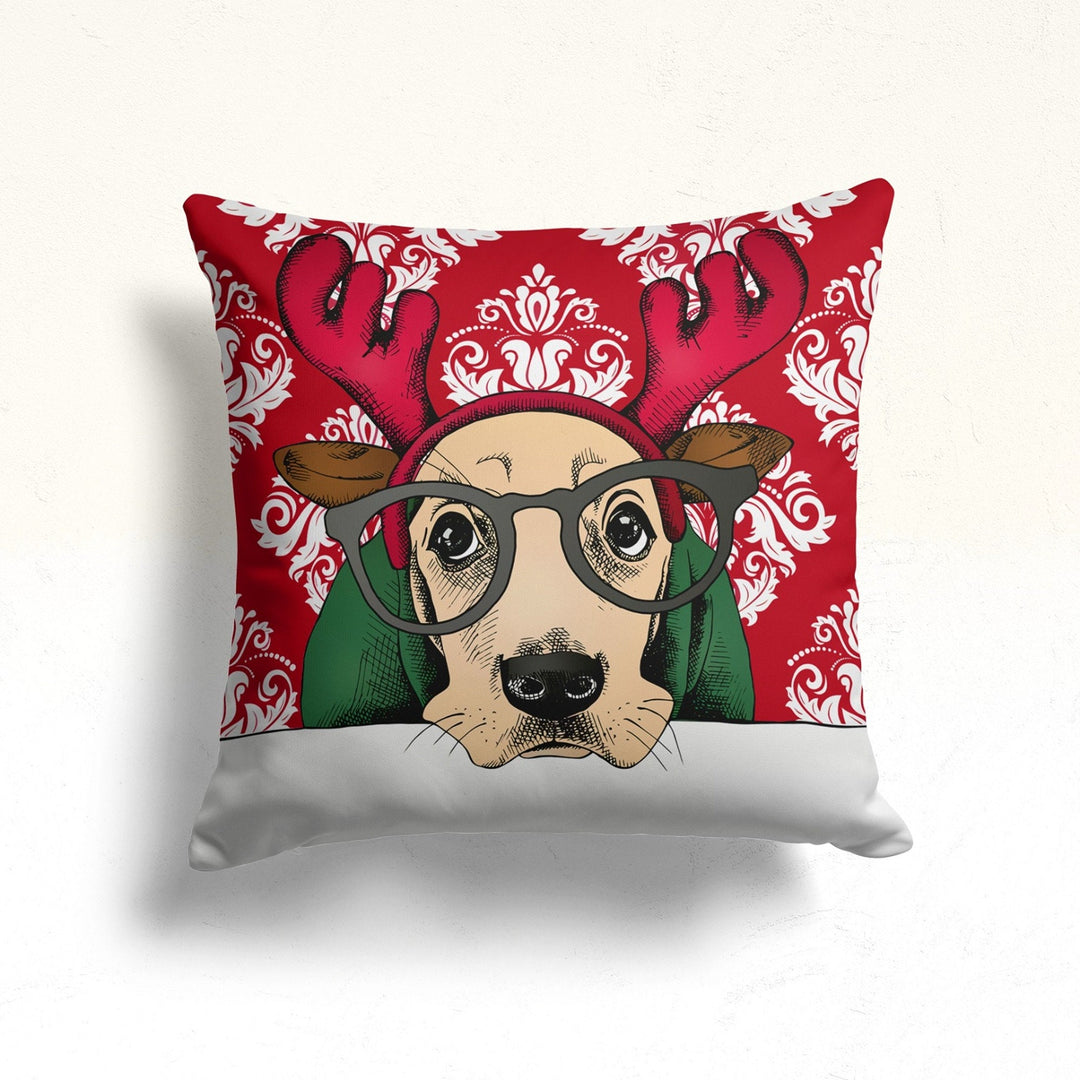 Dog with Buckhorn Sofa Cushion Case|Winter Dog Print Outdoor Cushion Case|Christmas Porch Pillow Top|Animal Print Throw Pillowcase