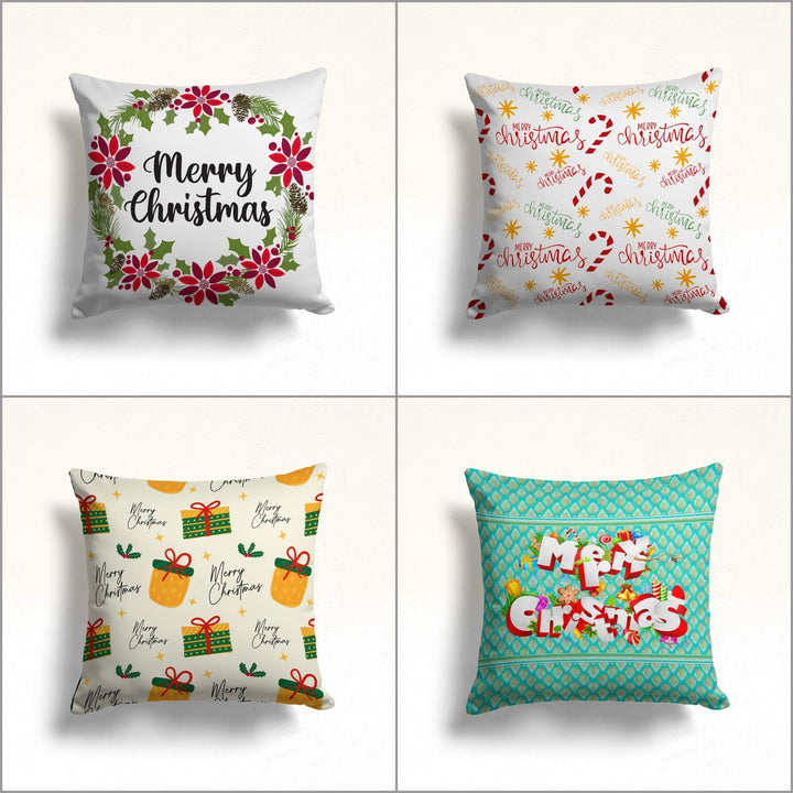 Merry Xmas Sofa Cushion Case|Winter Throw Pillowcase|Christmas Pillow Cover|Candy Cane Outdoor Cushion Case|Poinsettia Print Pillow Top