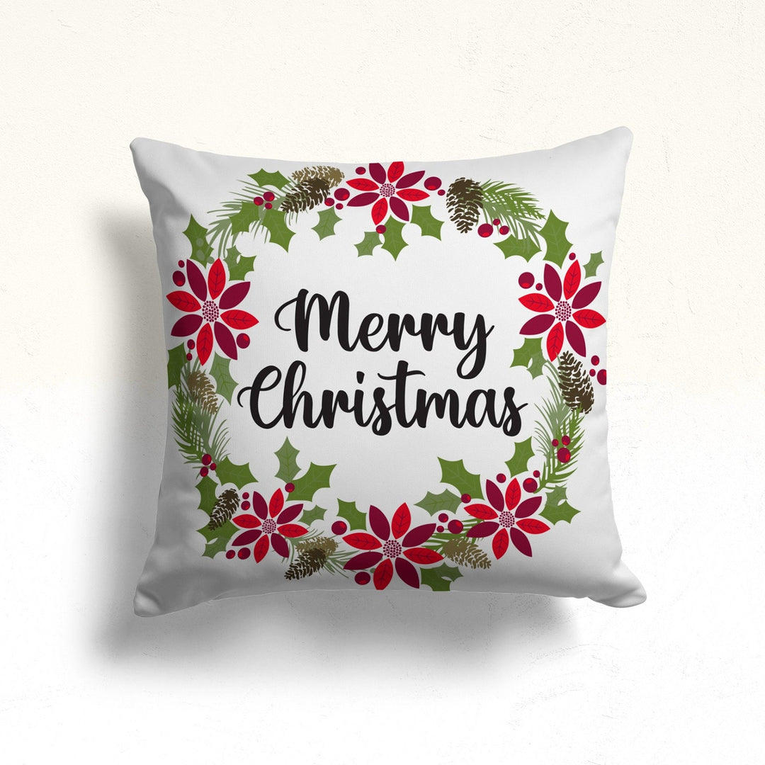 Merry Xmas Sofa Cushion Case|Winter Throw Pillowcase|Christmas Pillow Cover|Candy Cane Outdoor Cushion Case|Poinsettia Print Pillow Top