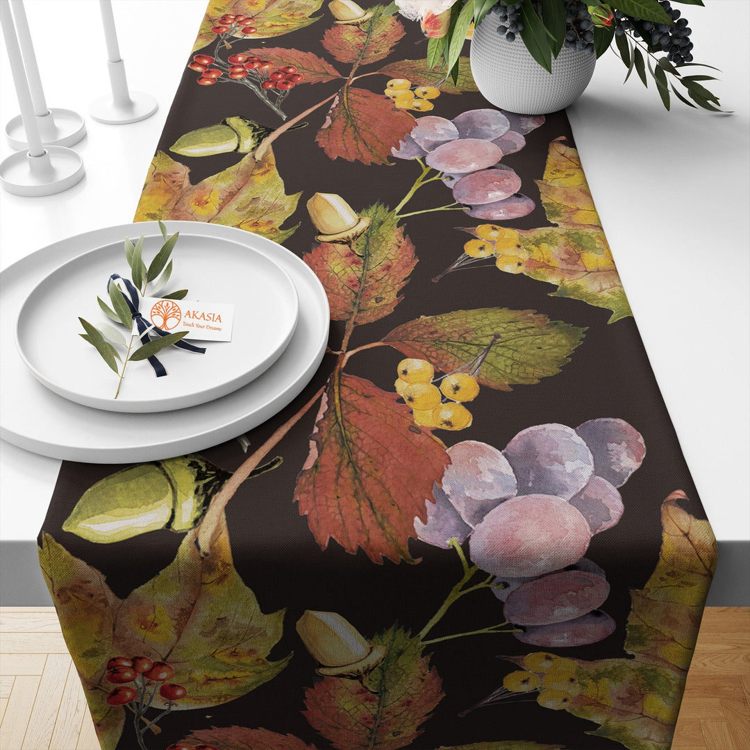 Leaf Table Topper|Red Berry Table Setting|Grape Table Top|Fall Kitchen Decor|Cozy Table Runner|Fruit Tablecloth|Autumn Table Dressing