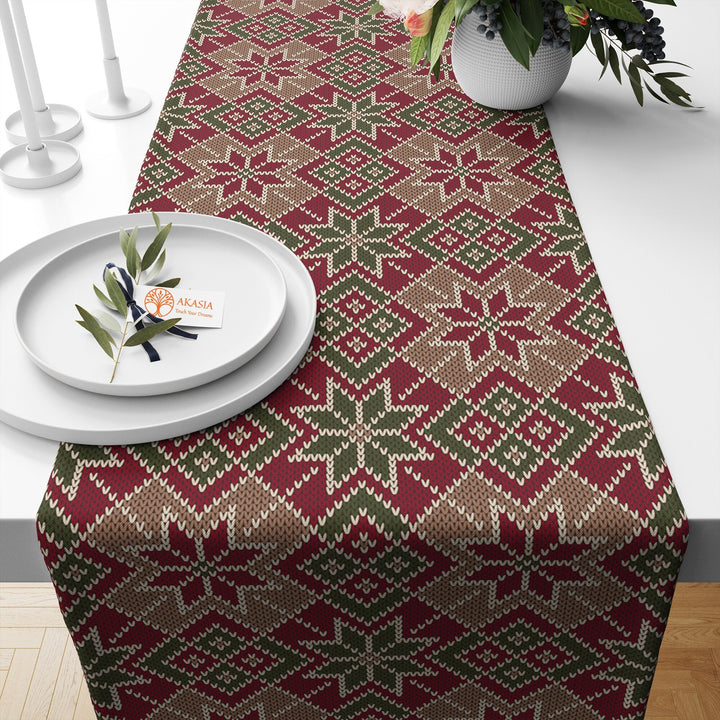 Christmas Table Dressing|Pixel Art Table Runner|Xmas Deer Table Top|Pine Tree Table Setting|Snowflake Tablecloth|Winter Kitchen Decor