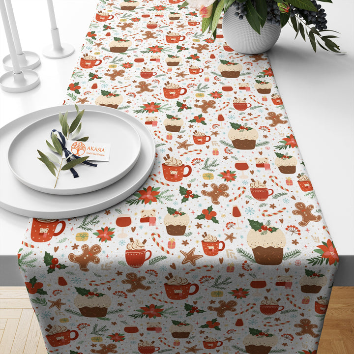 Retro Design Christmas Runner|Cake Table Decor|Cookie Table Runner|Snowman Table Sheet|Winter Tablecloth|Xmas Table Cover|Merry Xmas Runner