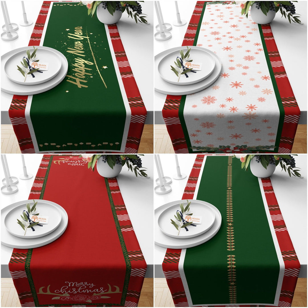 Happy New Year Table Cover|Red Green Table Runner|Merry Xmas Table Sheet|Chic Table Decor|Winter Kitchen Decor|Snowflake Tablecloth