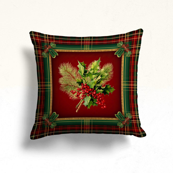 Red Berry Xmas Pillow Cover|Plaid Porch Cushion Case|Pine Cone Winter Pillow Case|Red Poinsettia Pillowcase|White Poinsettia Throw Pillowtop