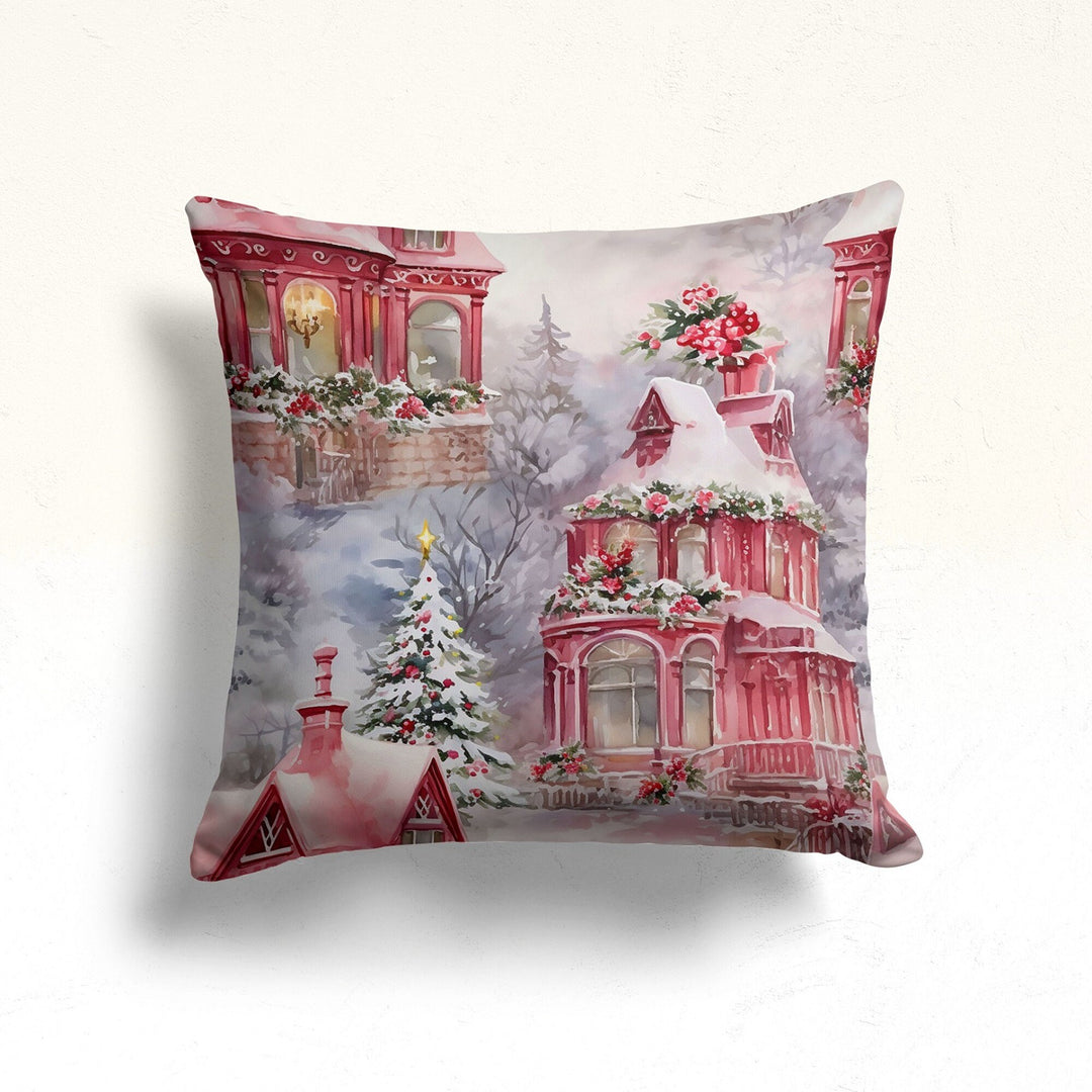 Winter House Throw Pillowtop|Pine Tree Pillowcase|Cozy Porch Cushion Case|Decorative Winter Pillow Case|Snow Xmas Pillow Cover