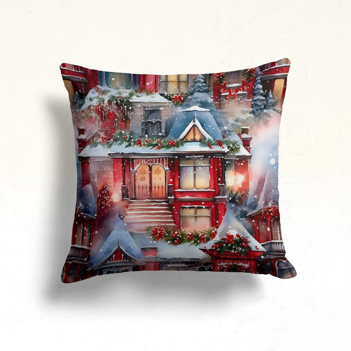 Winter House Throw Pillowtop|Pine Tree Pillowcase|Cozy Porch Cushion Case|Decorative Winter Pillow Case|Snow Xmas Pillow Cover