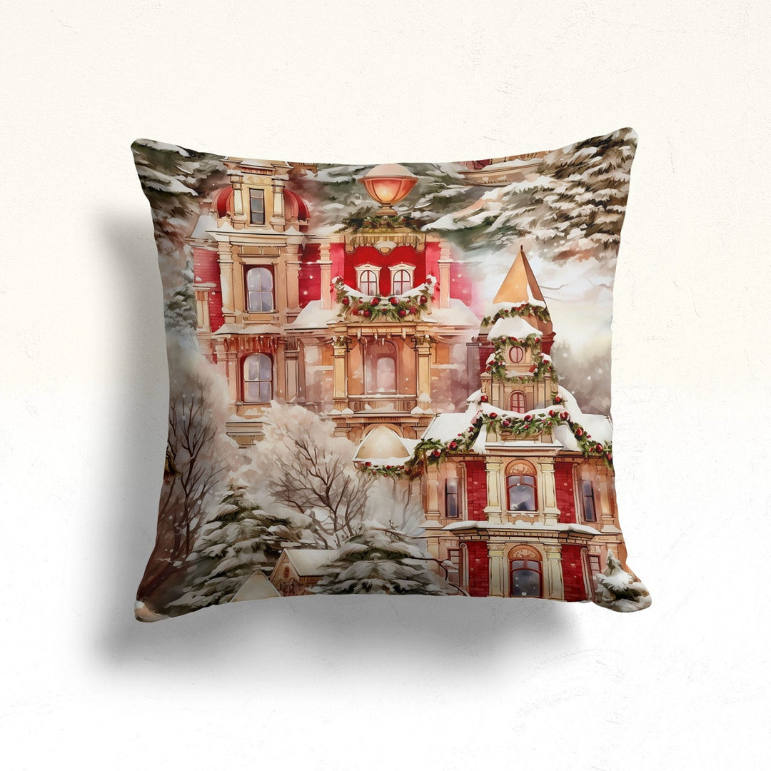 Snow Throw Pillowtop|Winter House Xmas Pillow Cover|Christmas Winter Pillow Case|Cozy Porch Cushion Case|Pine Tree Pillowcase