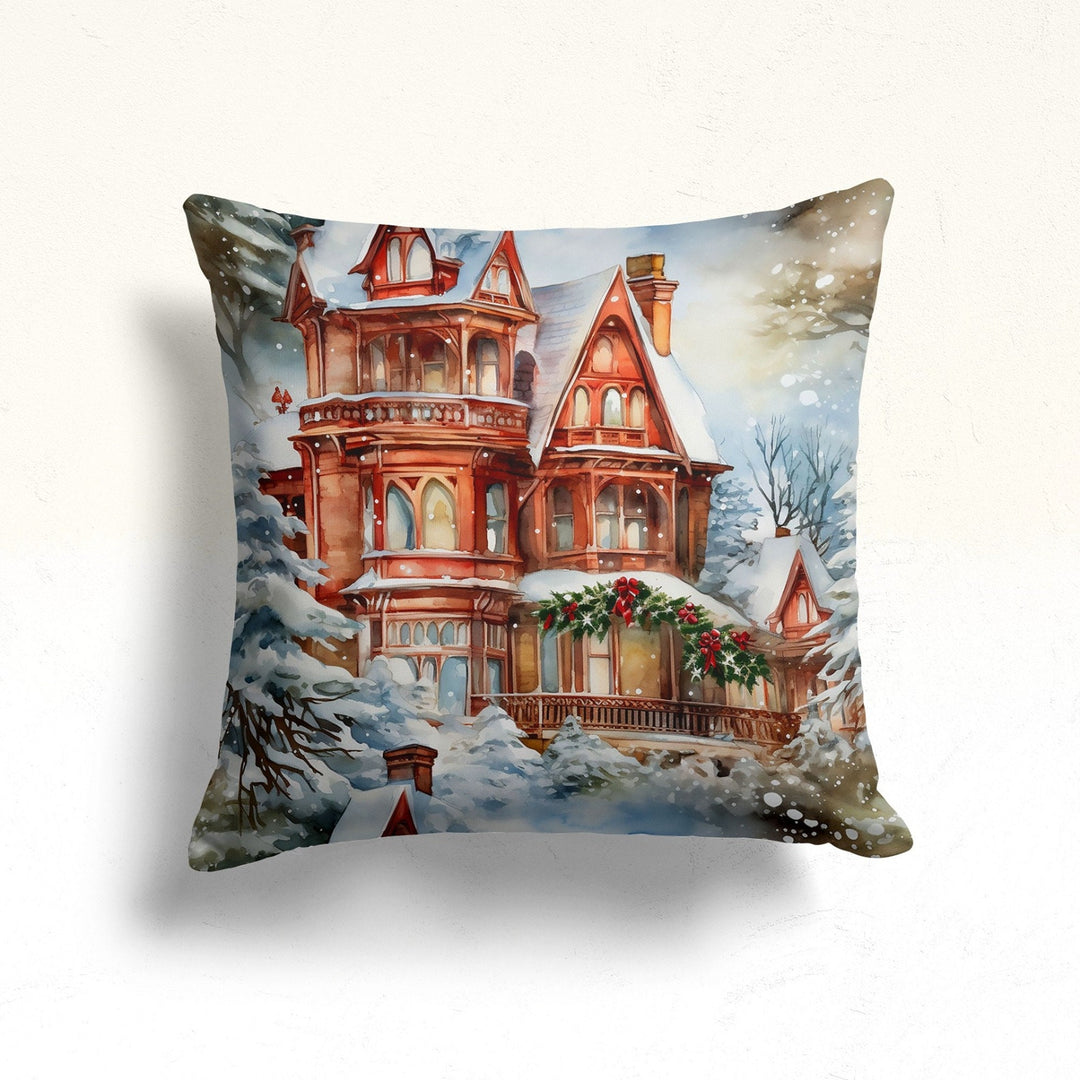 Snow Throw Pillowtop|Winter House Xmas Pillow Cover|Christmas Winter Pillow Case|Cozy Porch Cushion Case|Pine Tree Pillowcase