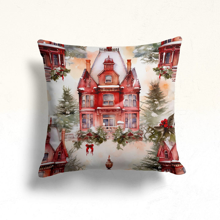 Snow Throw Pillowtop|Winter House Xmas Pillow Cover|Christmas Winter Pillow Case|Cozy Porch Cushion Case|Pine Tree Pillowcase