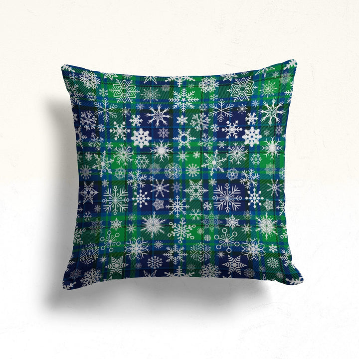 Snowflake Winter Pillow Case|Plaid Design Xmas Pillow Cover|Festive Throw Pillowtop|Checkered Home Decor|Geometric Porch Cushion Case