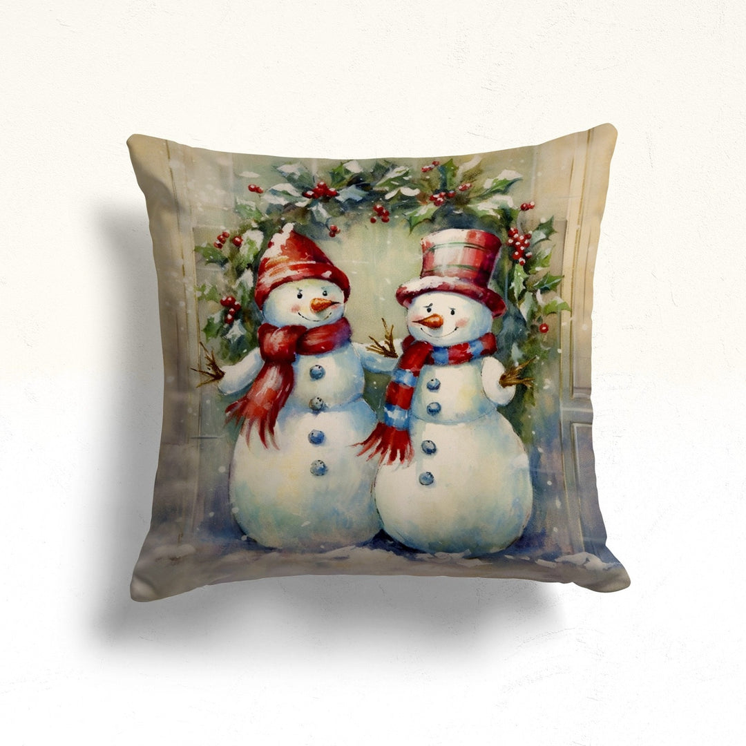 Snowman Winter Pillow Case|Let It Snow Home Decor|Farmhouse Porch Cushion Case|Gift Box Throw Pillowtop|Christmas Xmas Pillow Cover