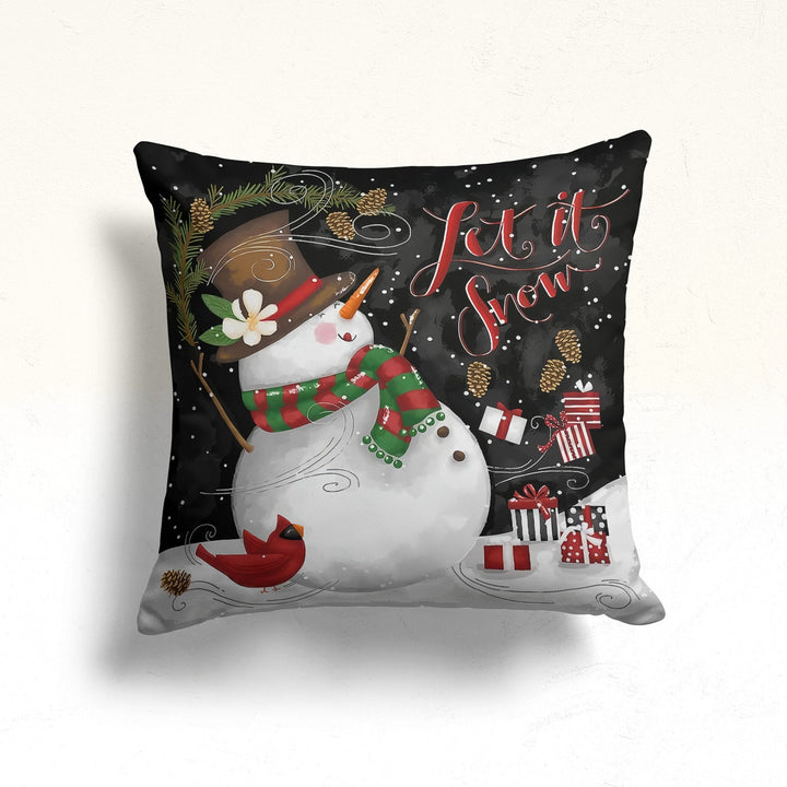 Snowman Winter Pillow Case|Let It Snow Home Decor|Farmhouse Porch Cushion Case|Gift Box Throw Pillowtop|Christmas Xmas Pillow Cover