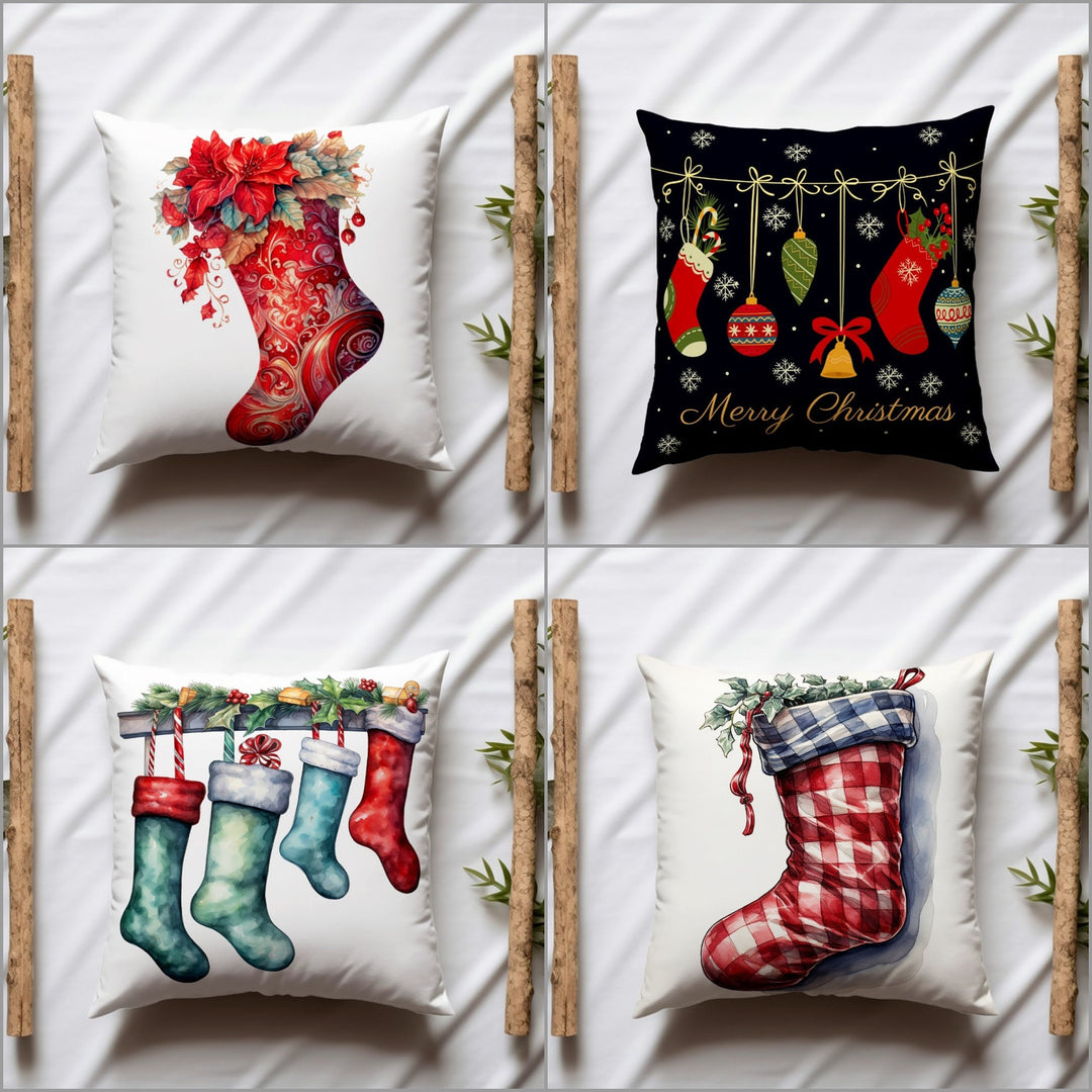 Merry Christmas Throw Pillowtop|Xmas Stocking Home Decor|Socks Sofa Cushion Case|Floral Pillow Cover|Xmas Ornament Winter Pillow Case