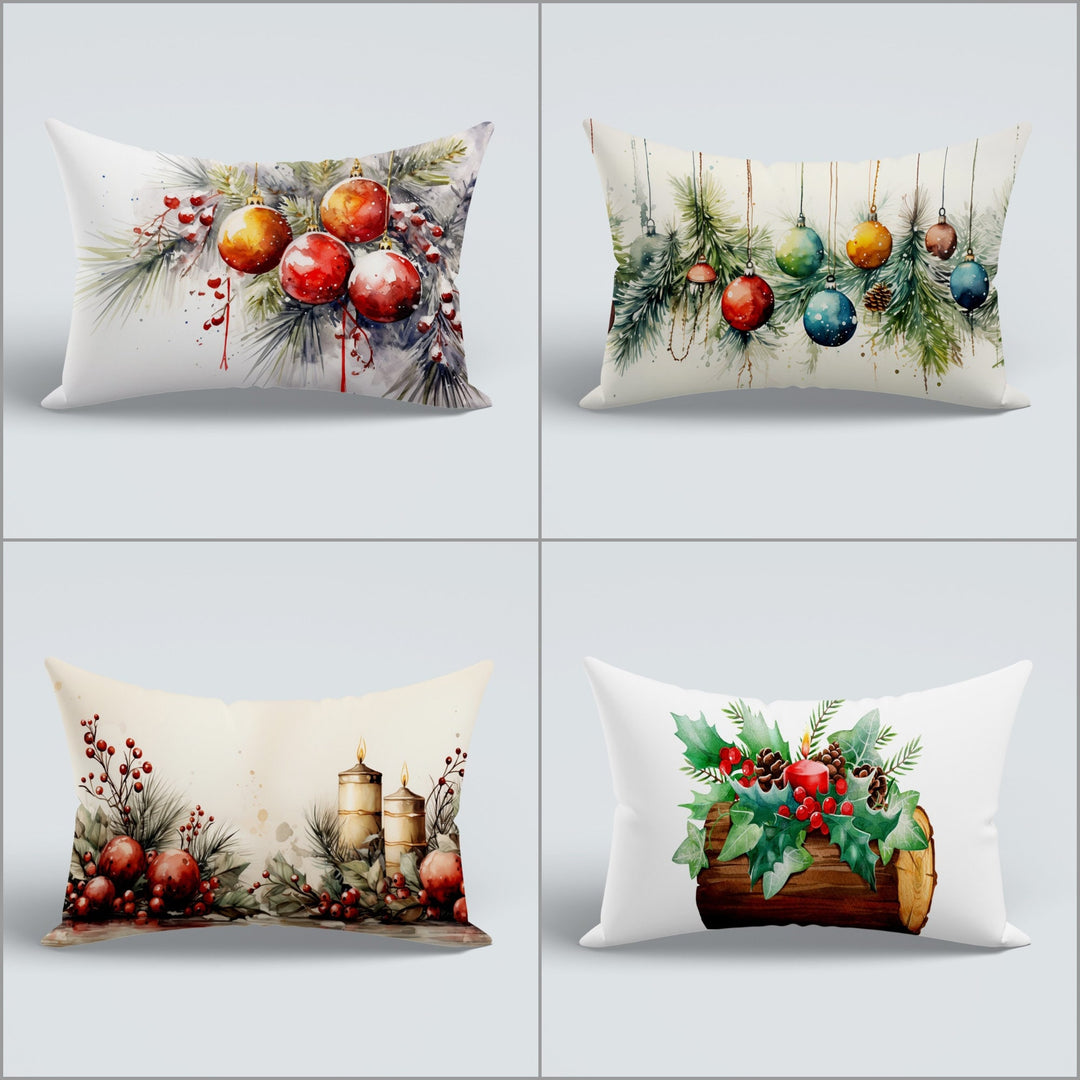 Christmas Sofa Pillow Case|Winter Couch Cushion Cover|Red Berry Porch Cushion Case|Xmas Ornament Outdoor Lumbar Pillow|Candle Pillow Cover