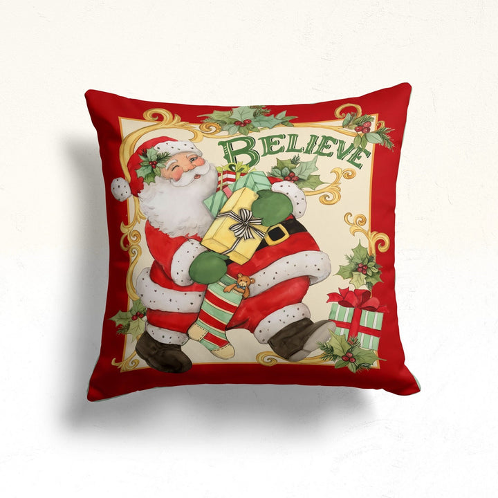 Merry Xmas And Believe Print Throw Pillowcase|Santa Claus Porch Pillow Top|Xmas Decoration Sofa Cushion Case|Father Christmas Outdoor Pillow